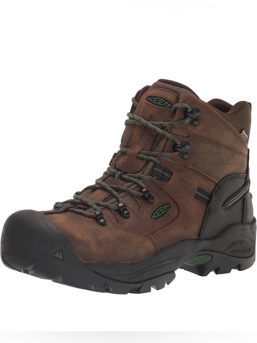 Keen Brown Leather Hiking Boot with Black Outsole and Green Trim